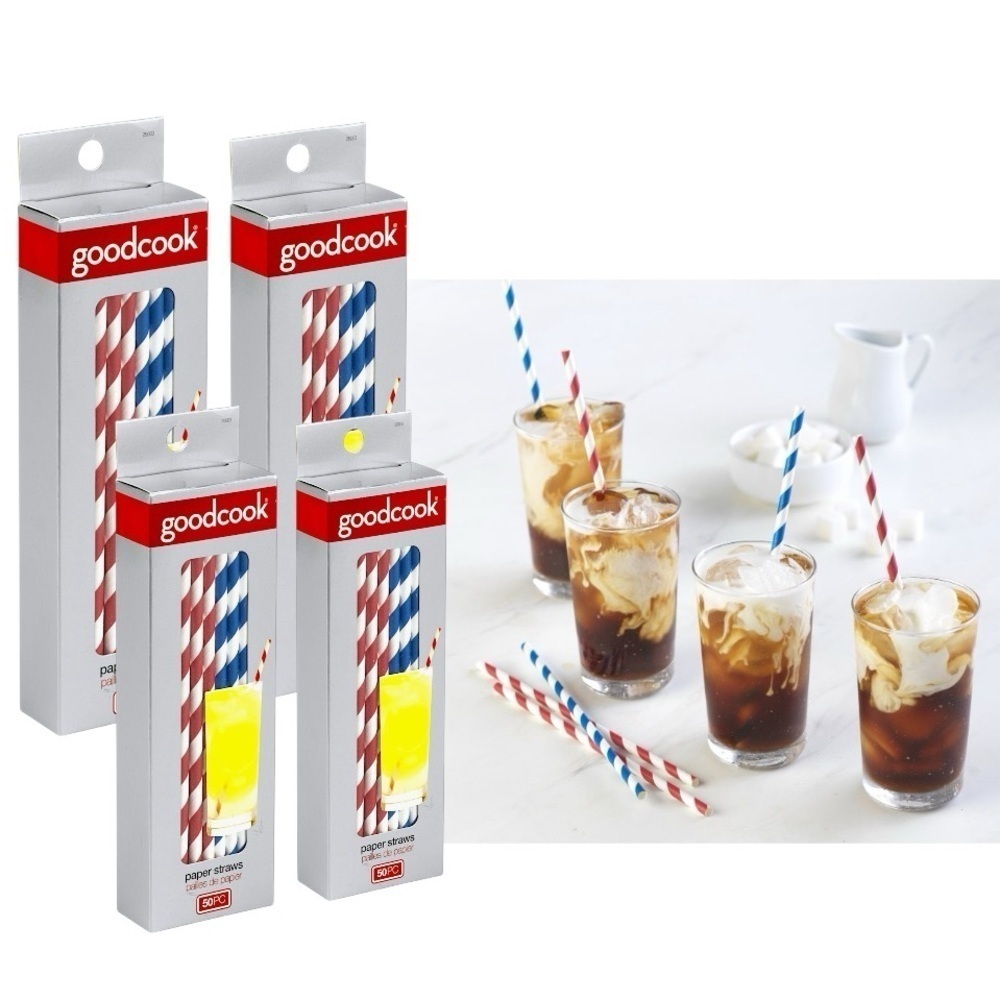 Good Cook Paper Straws 9 inch Eco Friendly 4 Boxes Red Blue 200 Single Straws